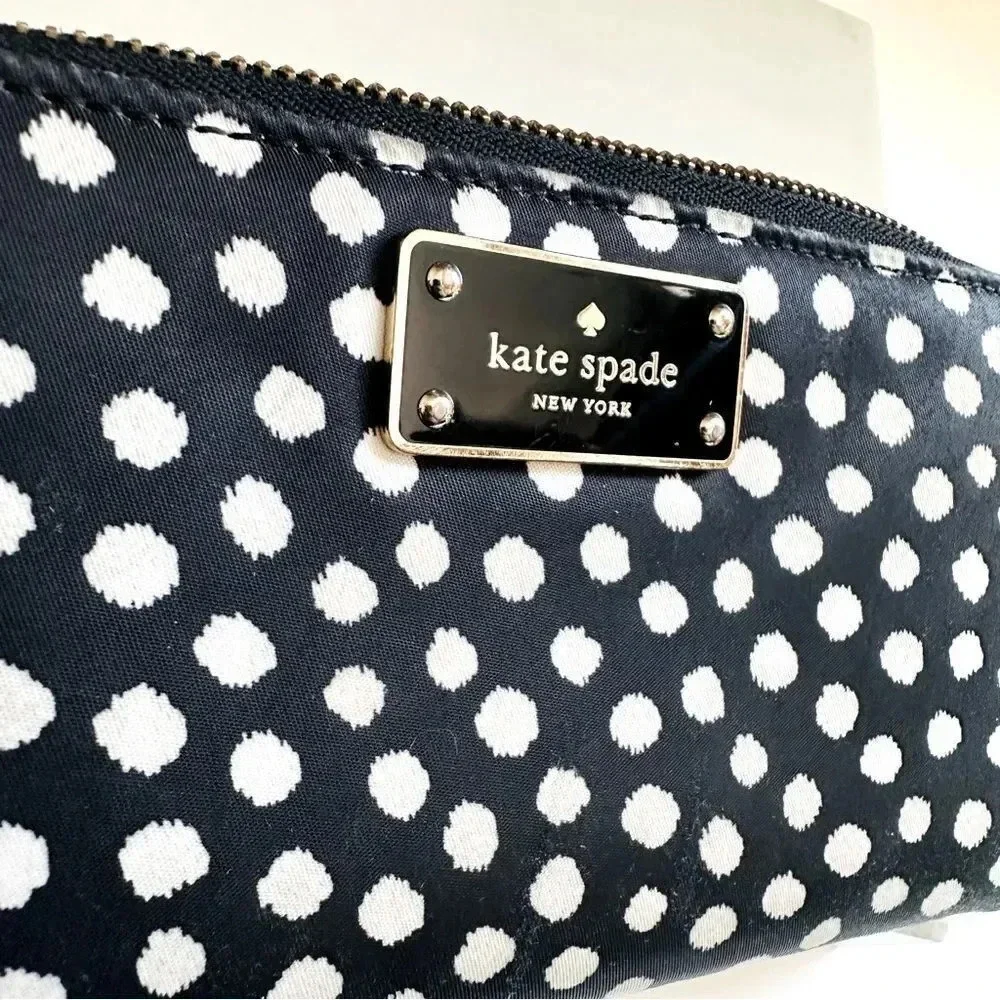 Kate Spade Polka Dot Large Zip Around Nylon/Leather Wallet